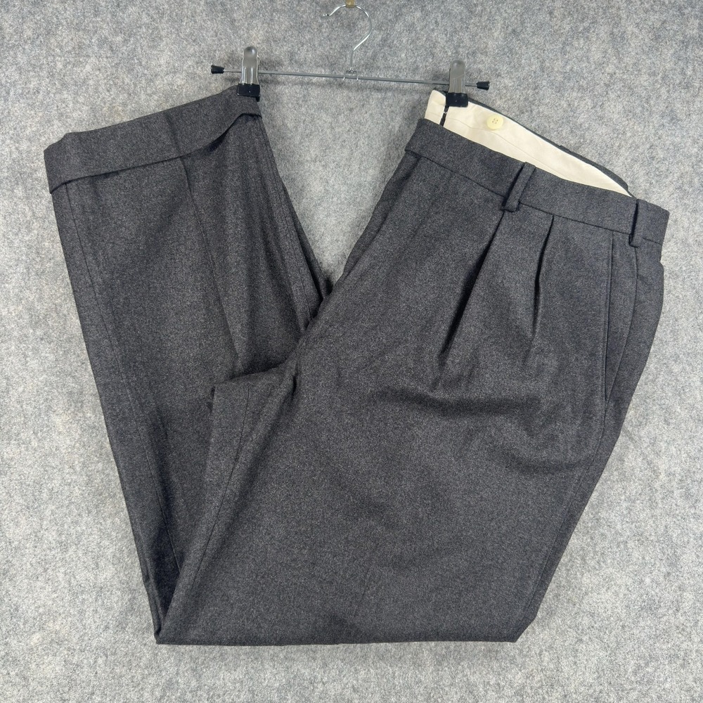 Paul Stuart Dress Pants Mens 40x30 Gray Wool Flannel Pleated Cuffed